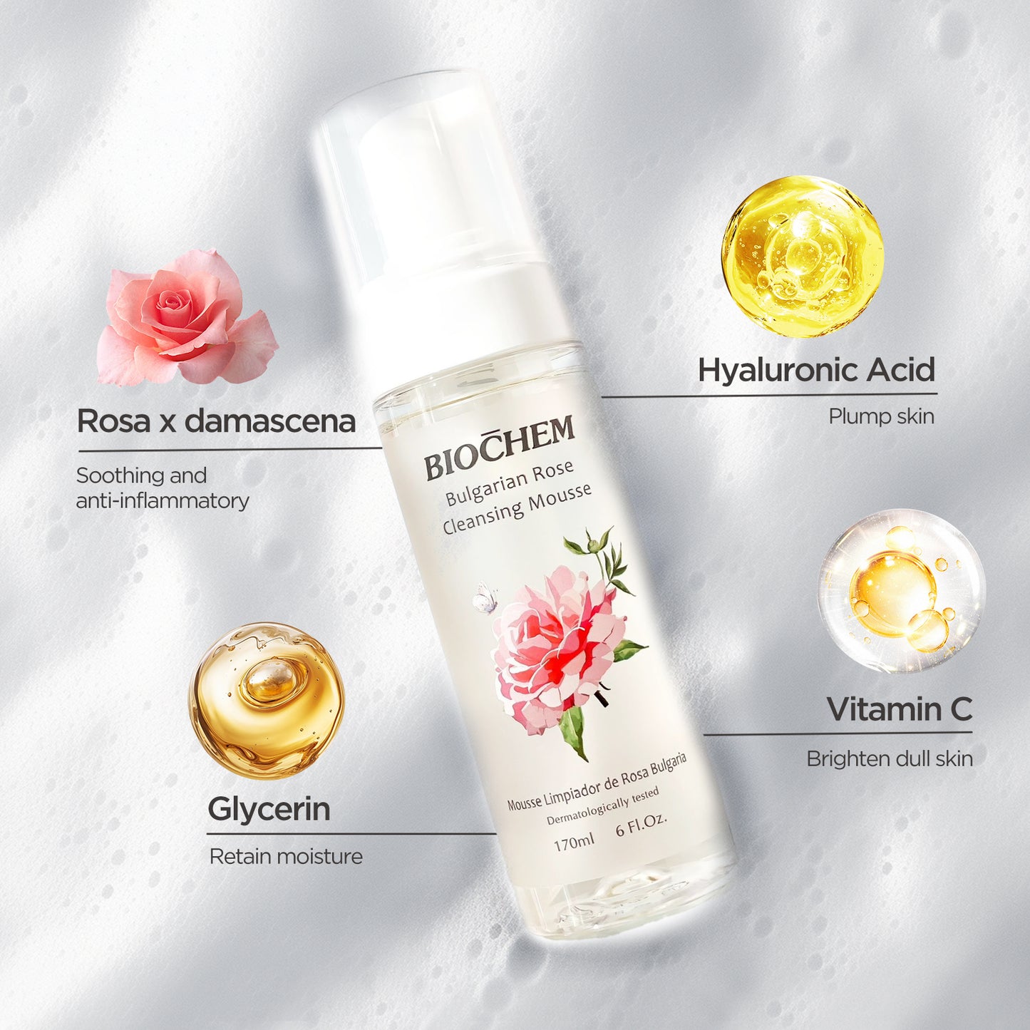 Bulgarian Rose Cleansing Mousse - Face Cleanser for All Skin Types