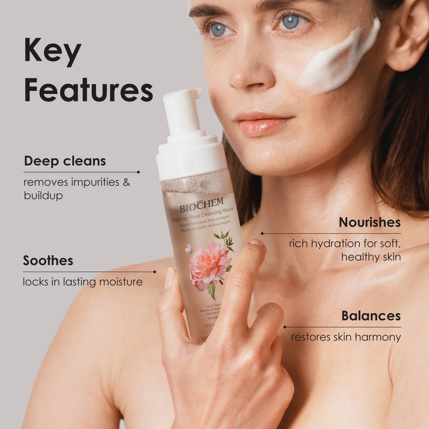Bulgarian Rose Cleansing Mousse - Face Cleanser for All Skin Types