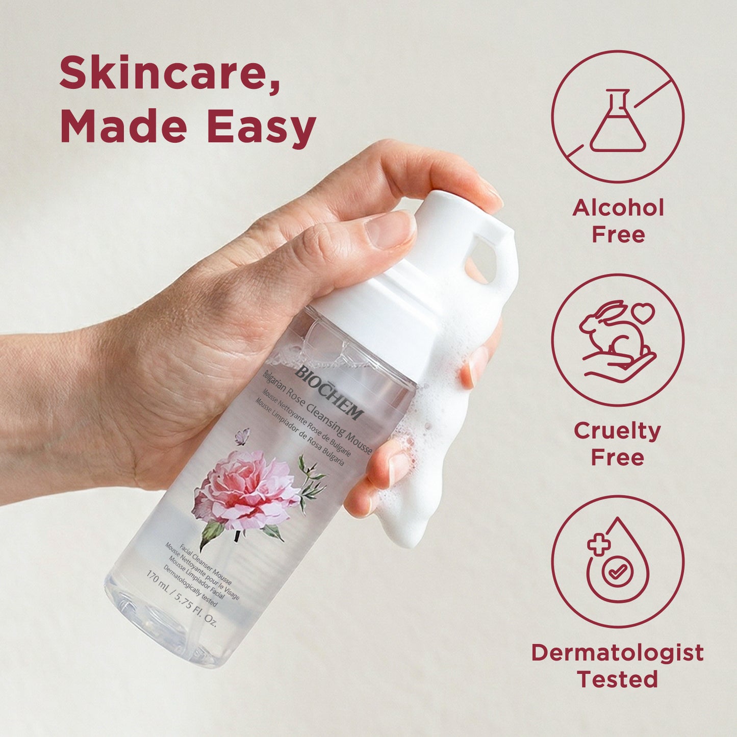 Bulgarian Rose Cleansing Mousse - Face Cleanser for All Skin Types