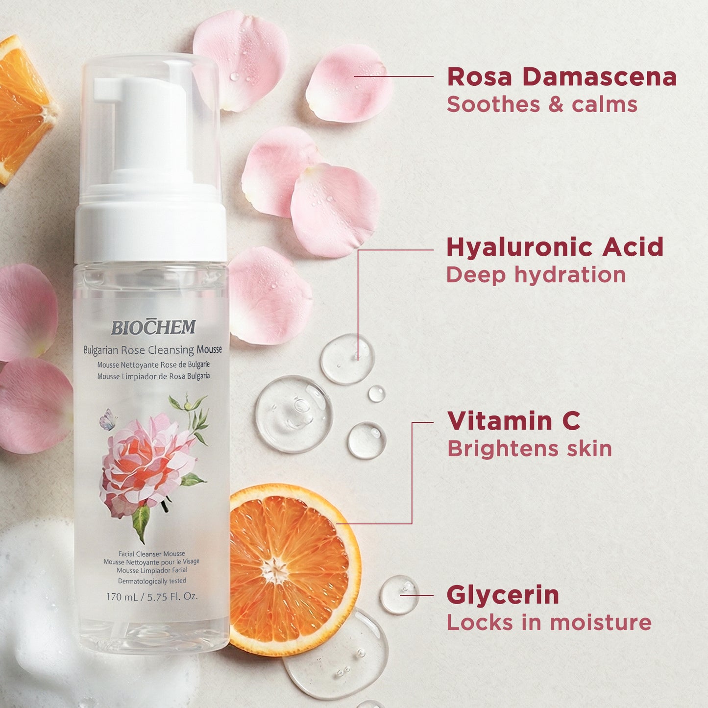 Bulgarian Rose Cleansing Mousse - Face Cleanser for All Skin Types